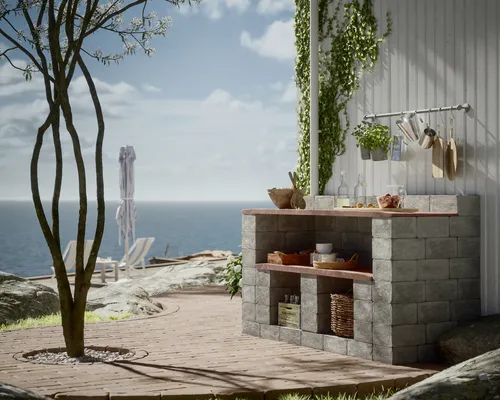 Arbeidsbenk i stein og tre